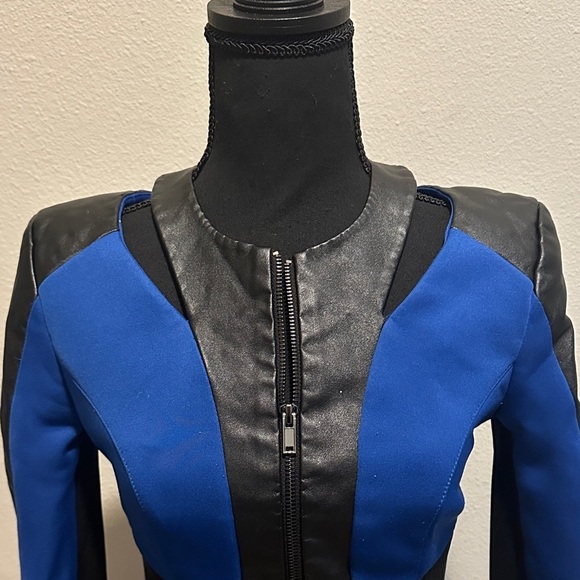 bebe Blue and Black cutout Bomber Jacket - Picture 2 of 4